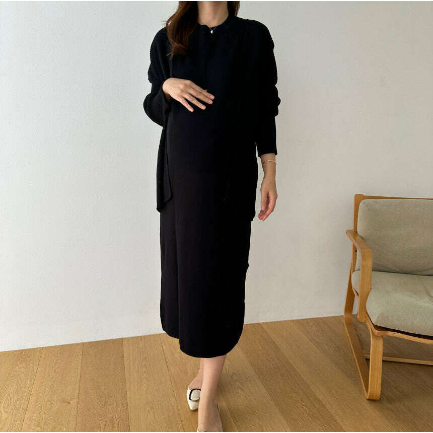 MUMMY.cc:羅紋披肩開衫孕婦裙套裝