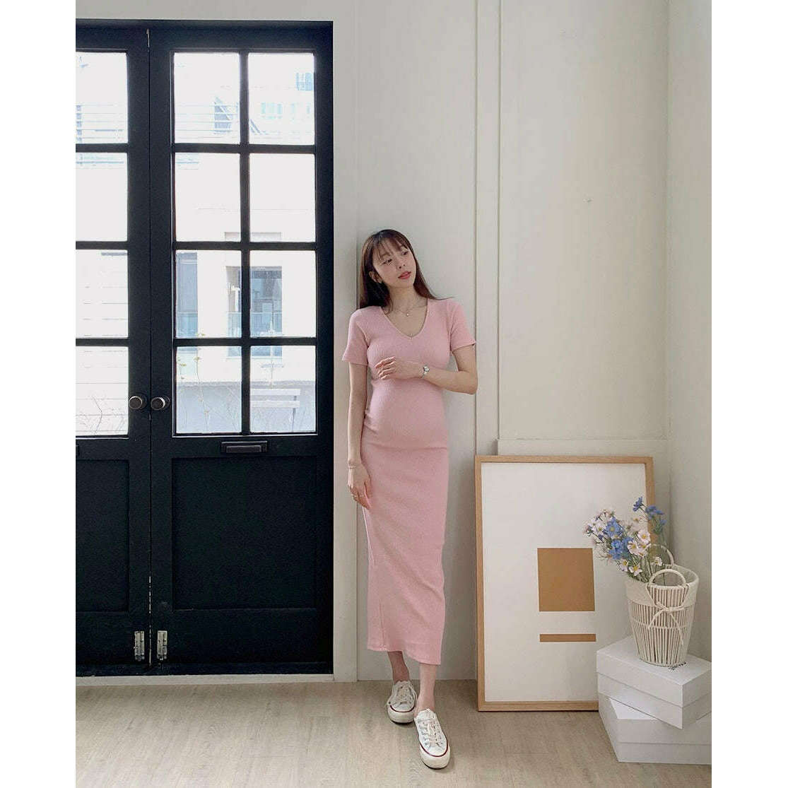 MUMMY.cc:顯瘦V領羅紋彈性裙