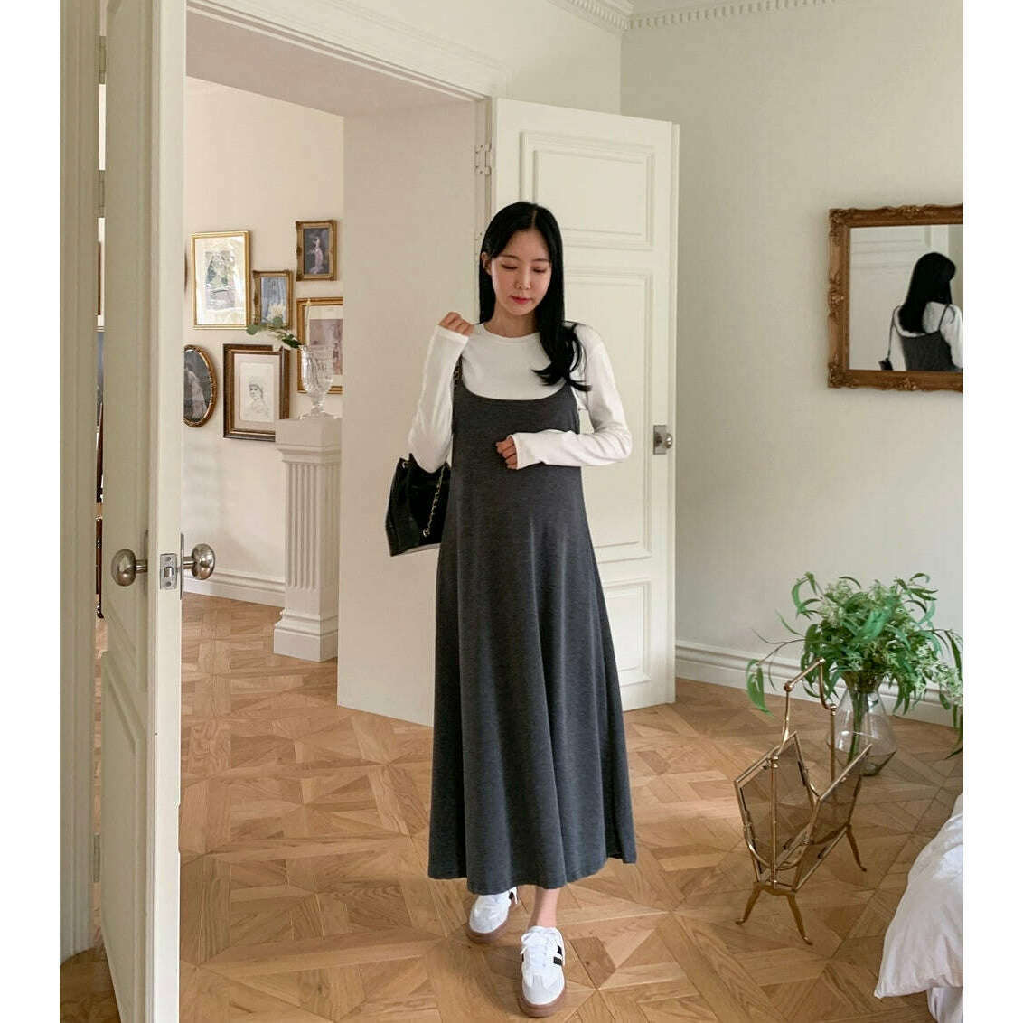 MUMMY.cc:吊帶垂感休閒連身裙配抽繩上衣套裝(單購)