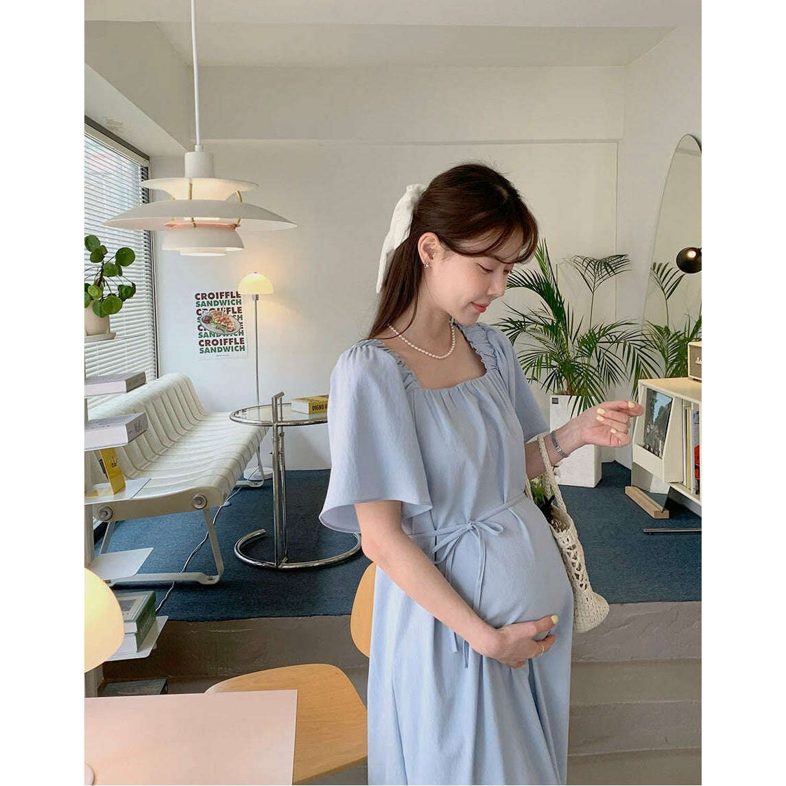 MUMMY.cc:方領抽褶綁帶連身裙