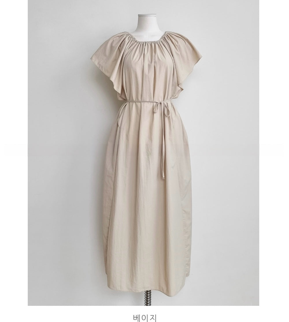 飛袖輕盈綁帶一字肩連身裙