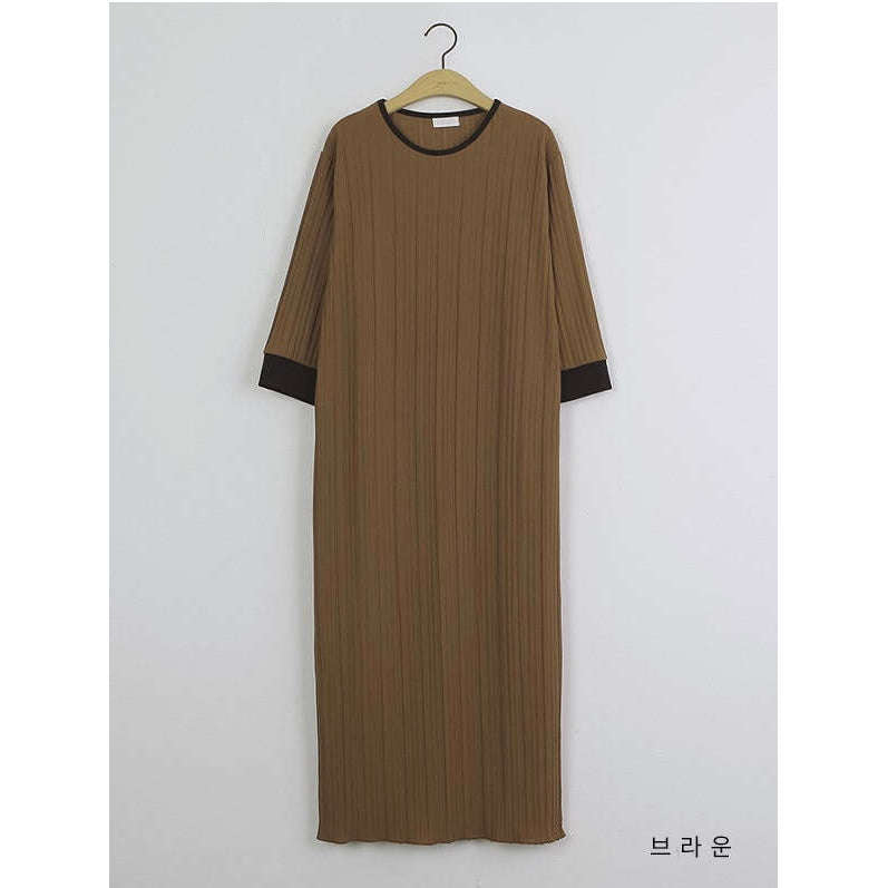 MUMMY.cc:中袖垂感優雅孕婦裙:Brown