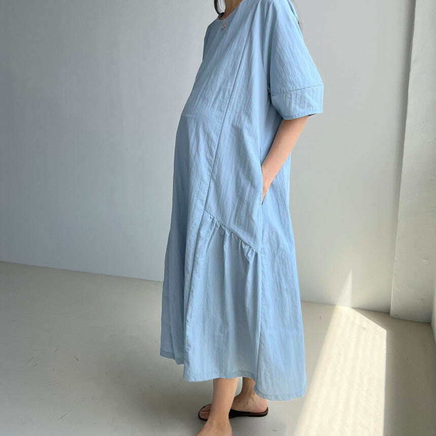 MUMMY.cc:寬鬆尼龍褶皺孕婦連身裙
