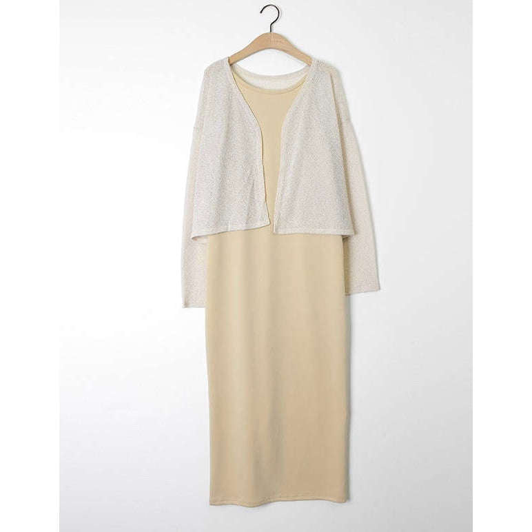 MUMMY.cc:修身入膊後開衩連衣長裙搭薄外套:Beige