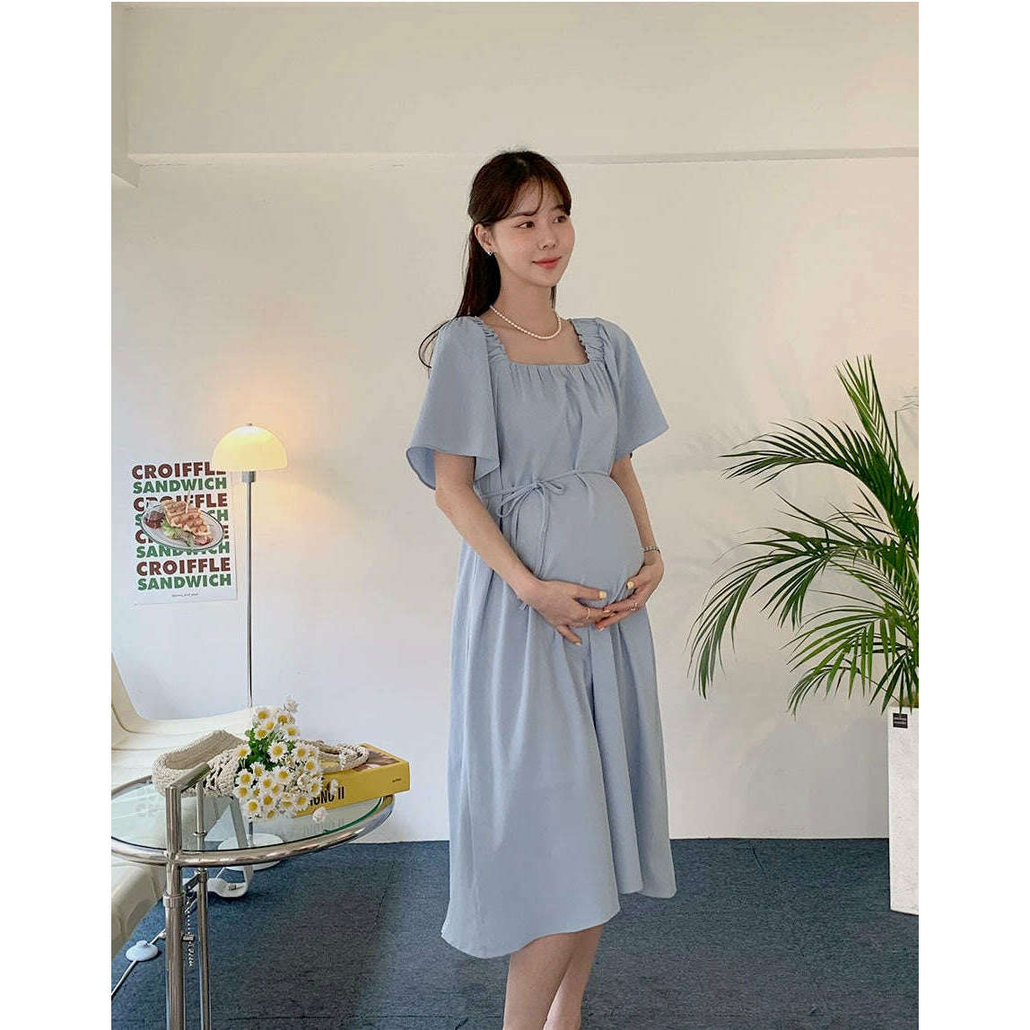 MUMMY.cc:方領抽褶綁帶連身裙