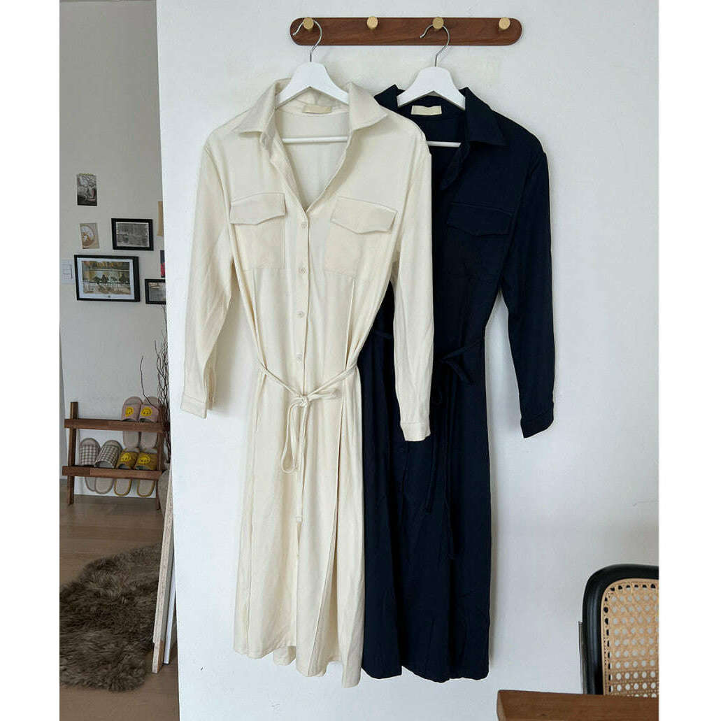 MUMMY.cc:修身綁帶企領襯衫連身裙