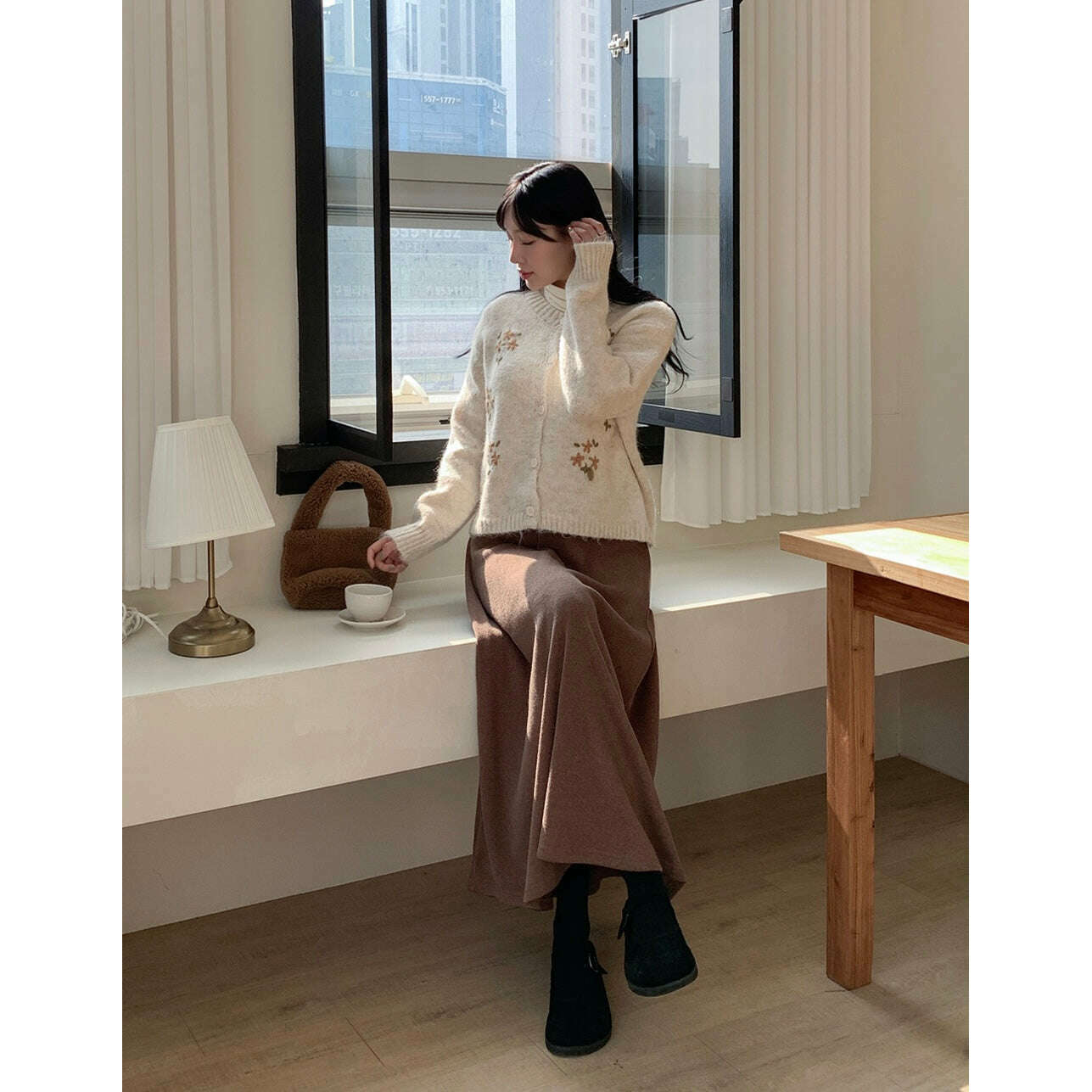 MUMMY.cc:孕婦針織A-line磨毛大裙擺半褶長裙