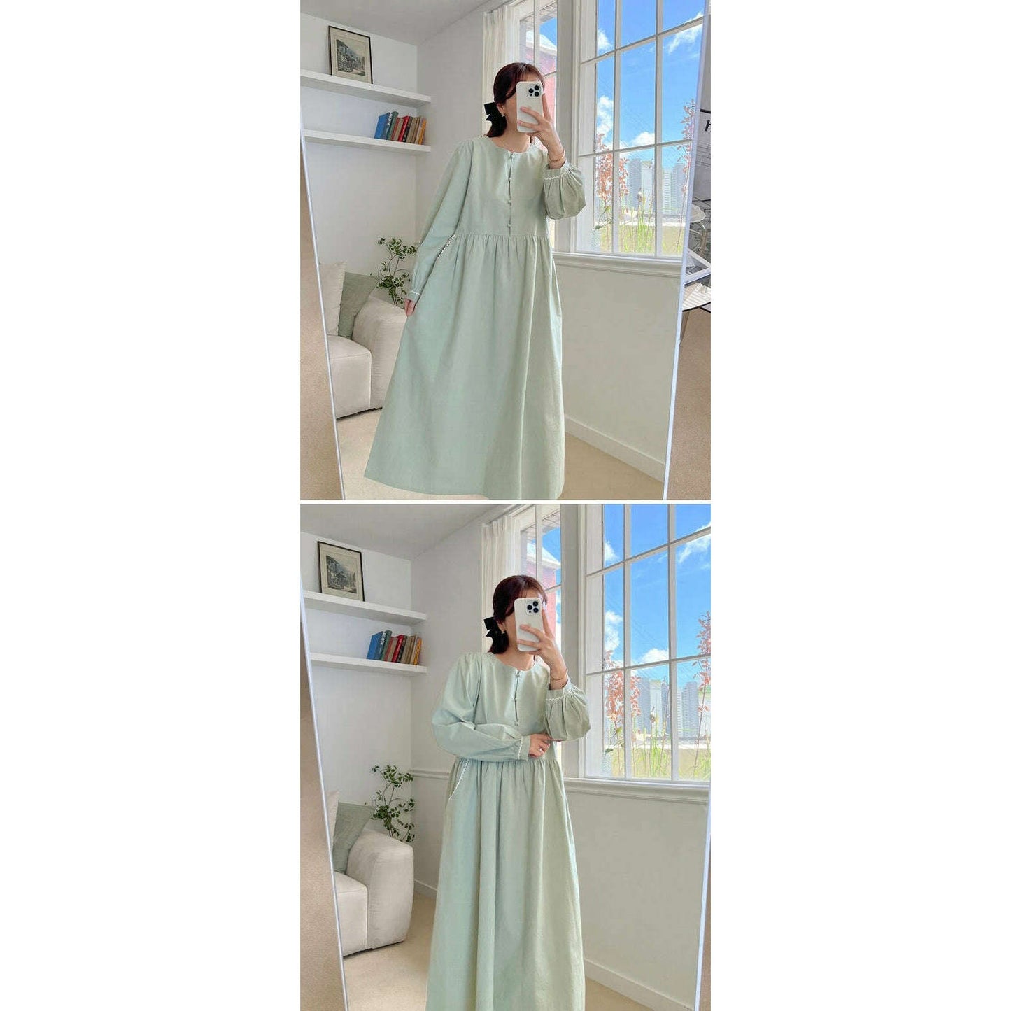 MUMMY.cc:純棉豆豆鈕蕾絲邊哺乳孕婦裙
