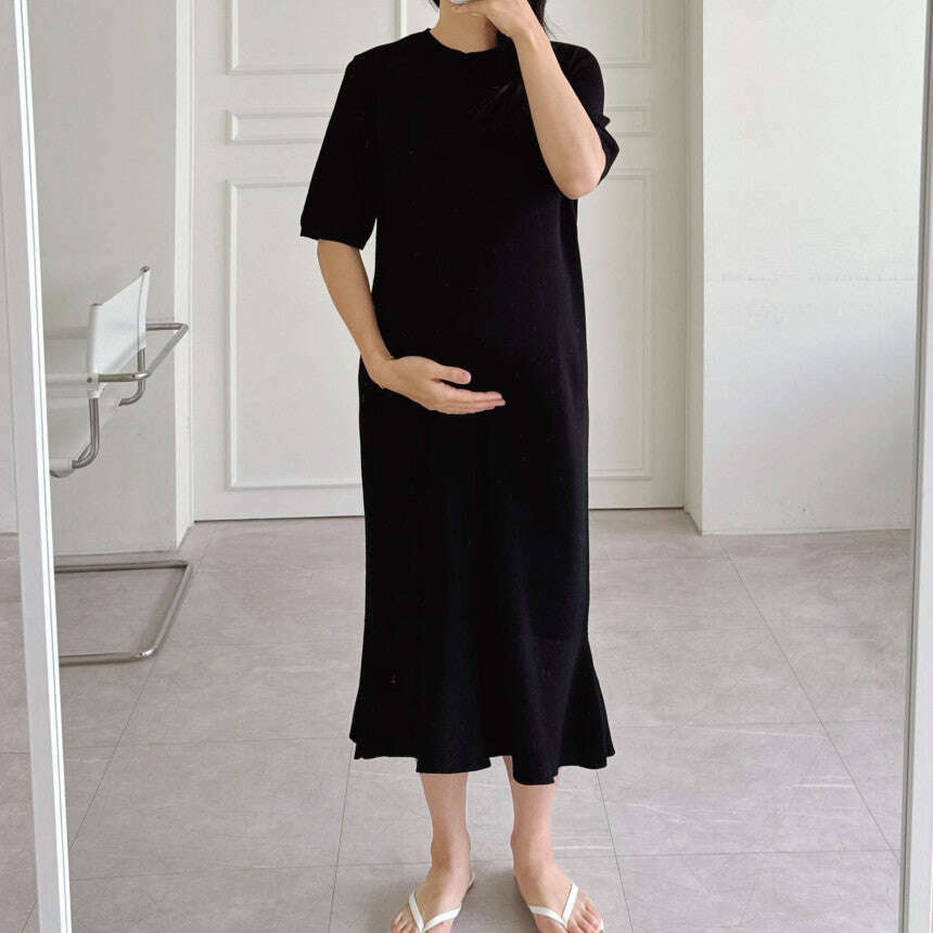 MUMMY.cc:圓領短袖魚尾針織連身裙