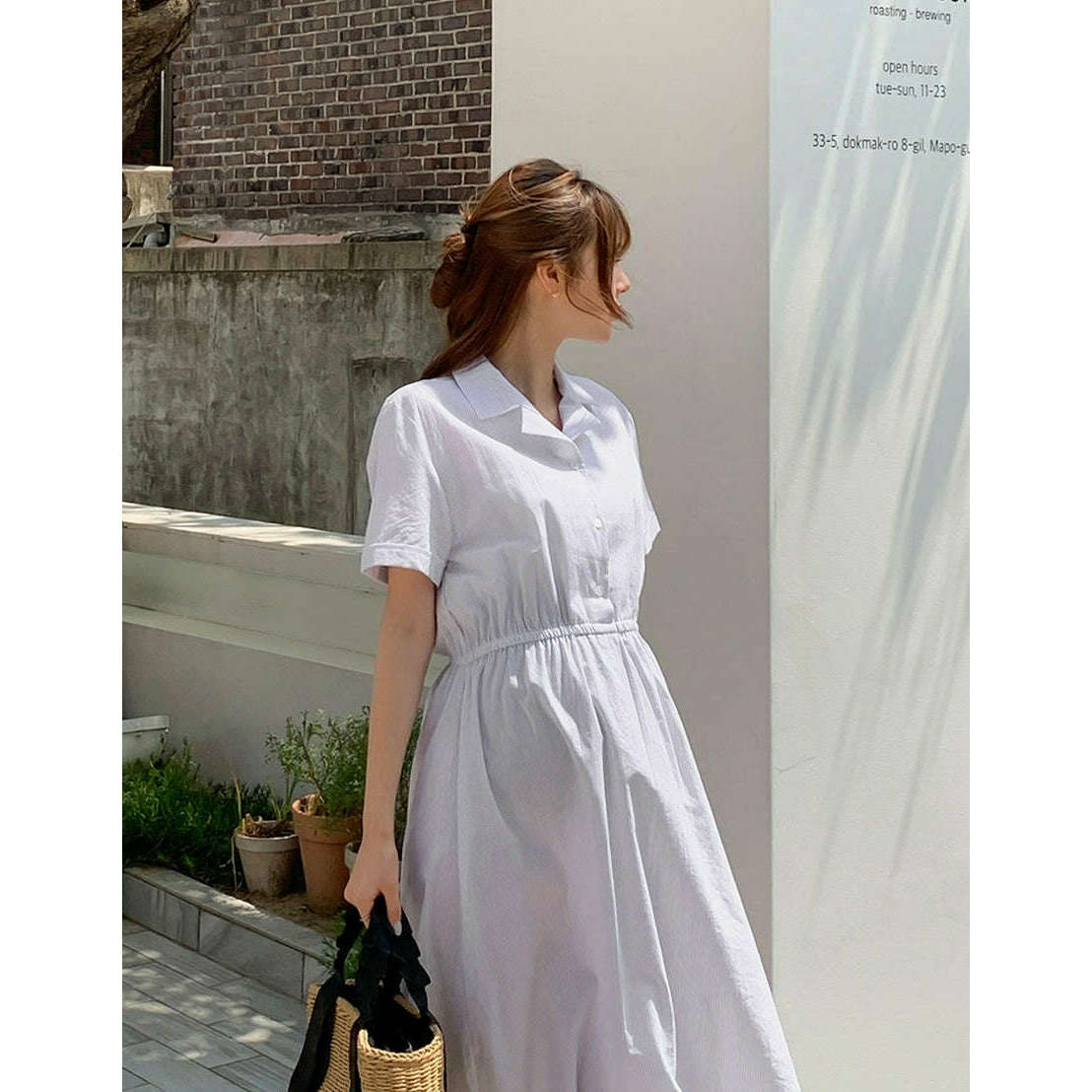 MUMMY.cc:清爽條紋襯衫半開鈕連身裙