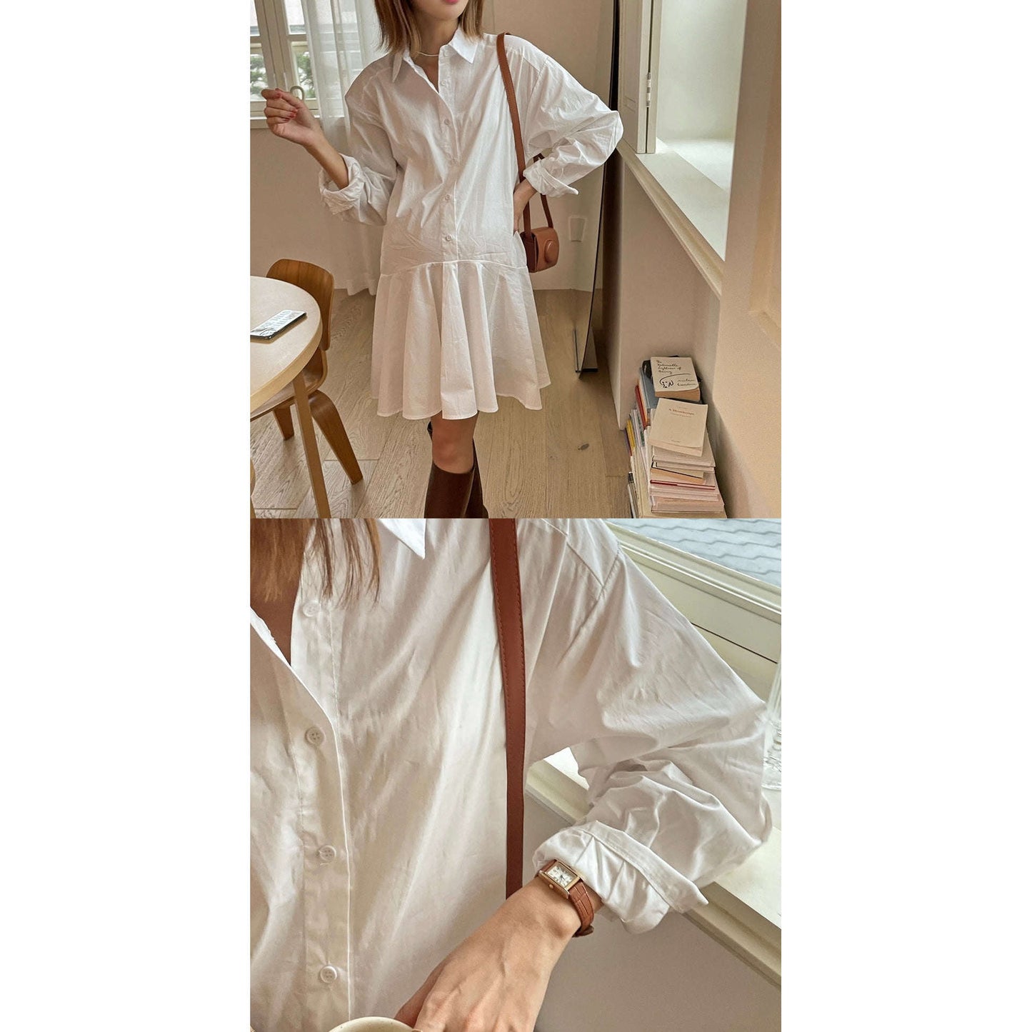 MUMMY.cc:秋季襯衫喇叭裙襬連身裙