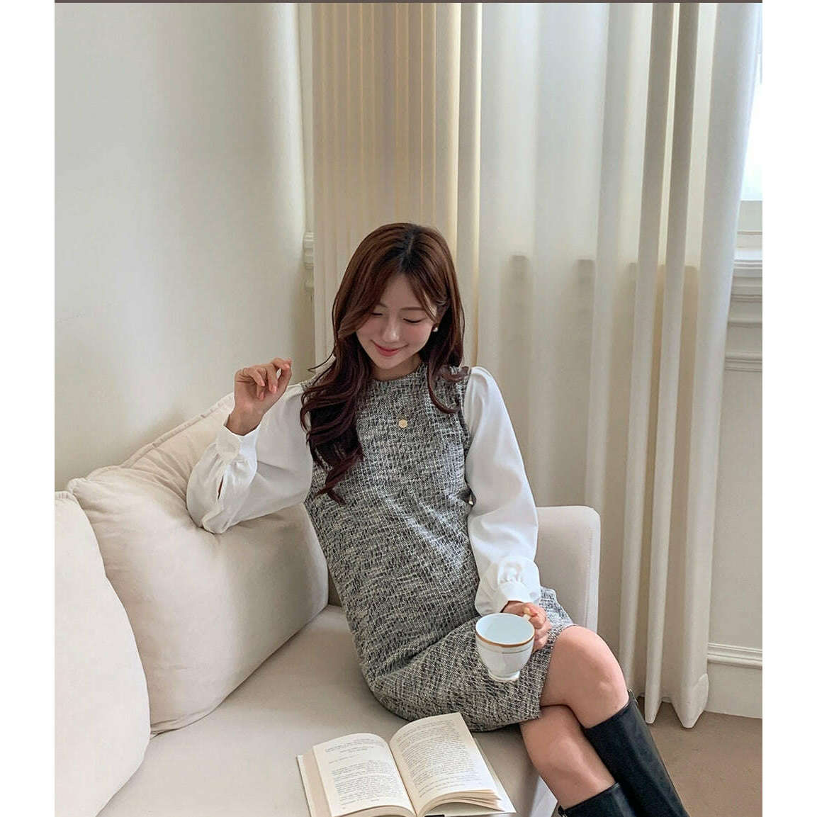 MUMMY.cc:花呢拼接短連身裙(孕早中期)