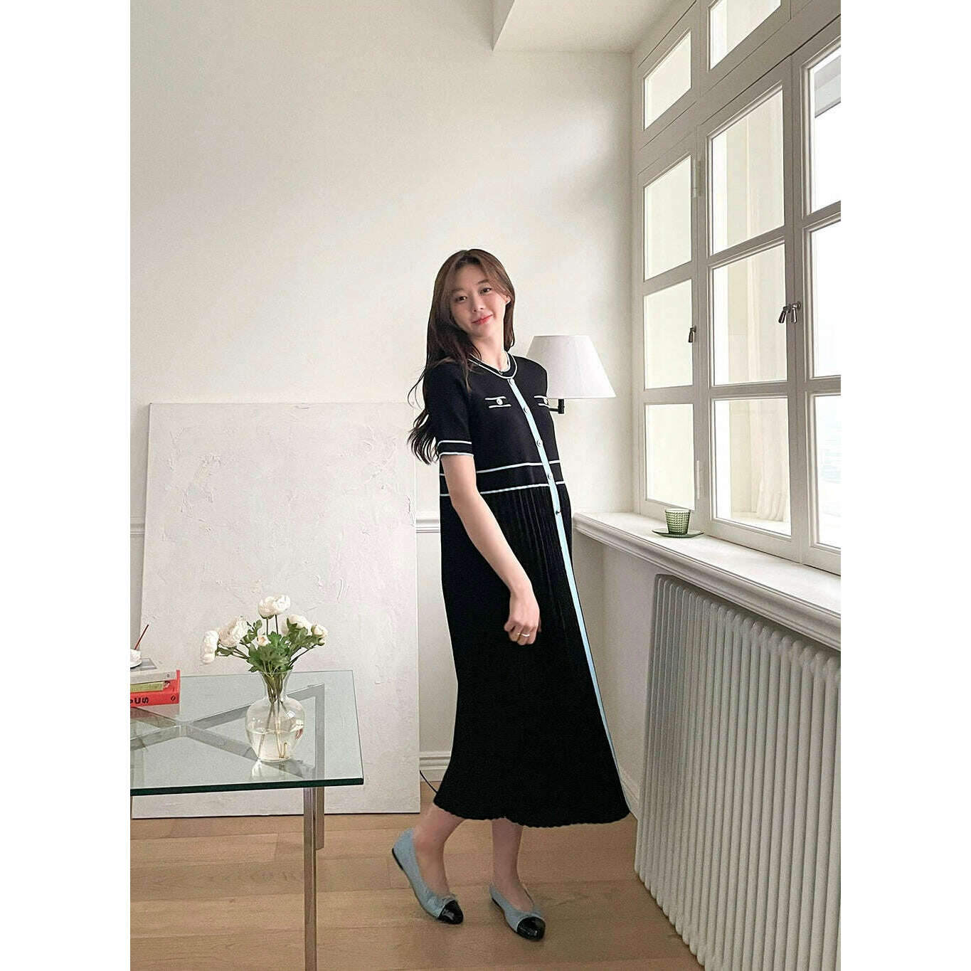 MUMMY.cc:短袖金鈕百褶連身裙
