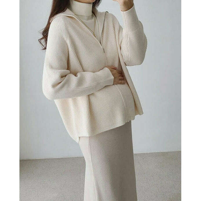 MUMMY.cc:休閒拉鍊前短後長針織外套