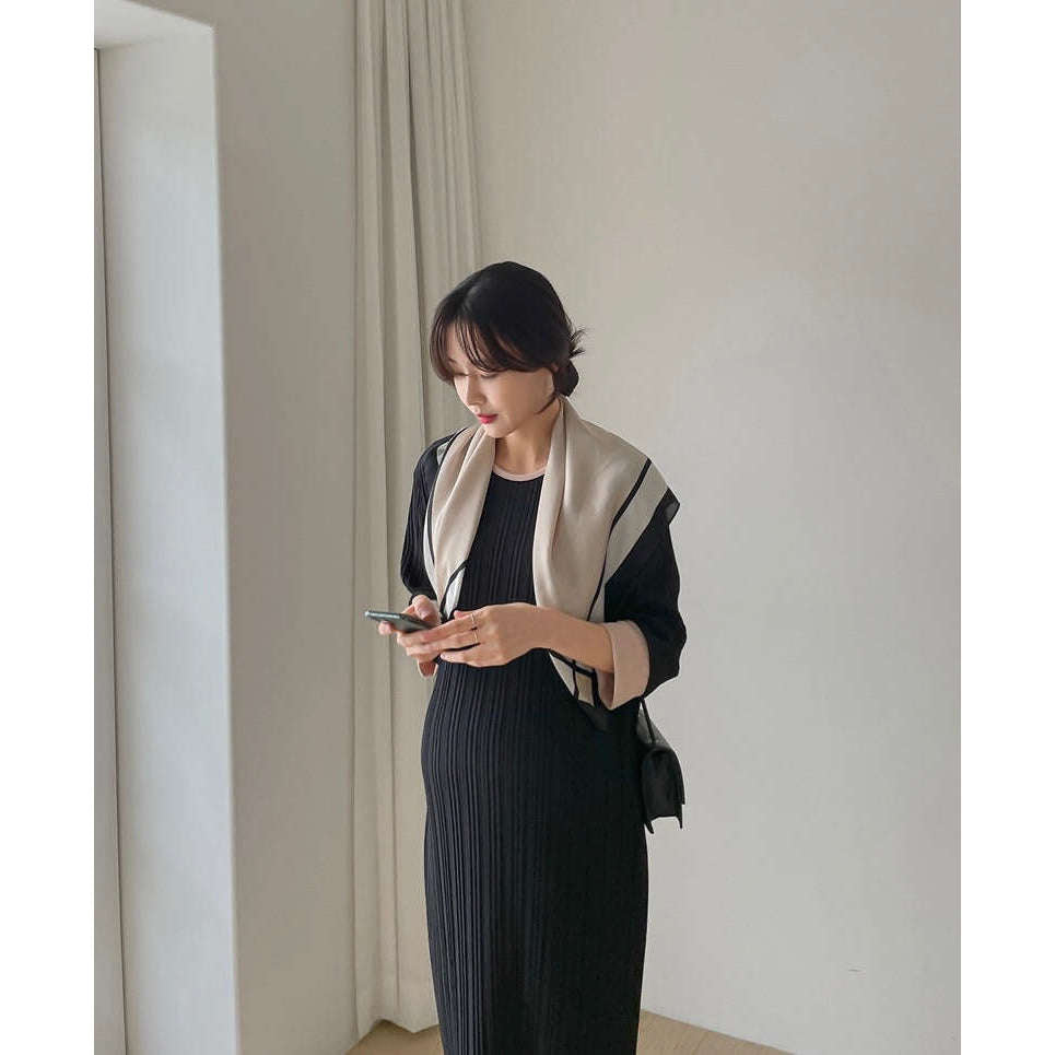 MUMMY.cc:中袖垂感優雅孕婦裙