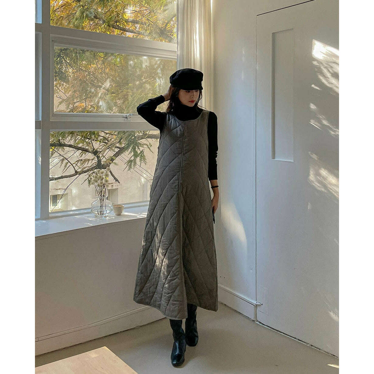 MUMMY.cc:夾棉A line菱格秋冬連身裙