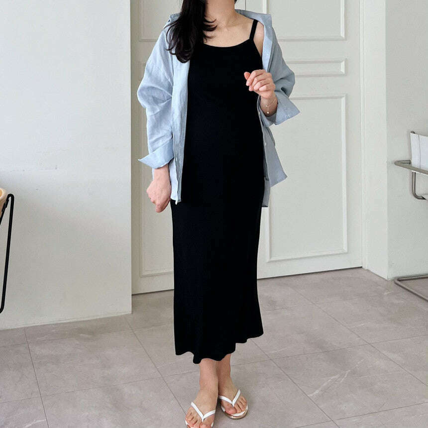 MUMMY.cc:春夏修身羅紋吊帶後開衩連身裙
