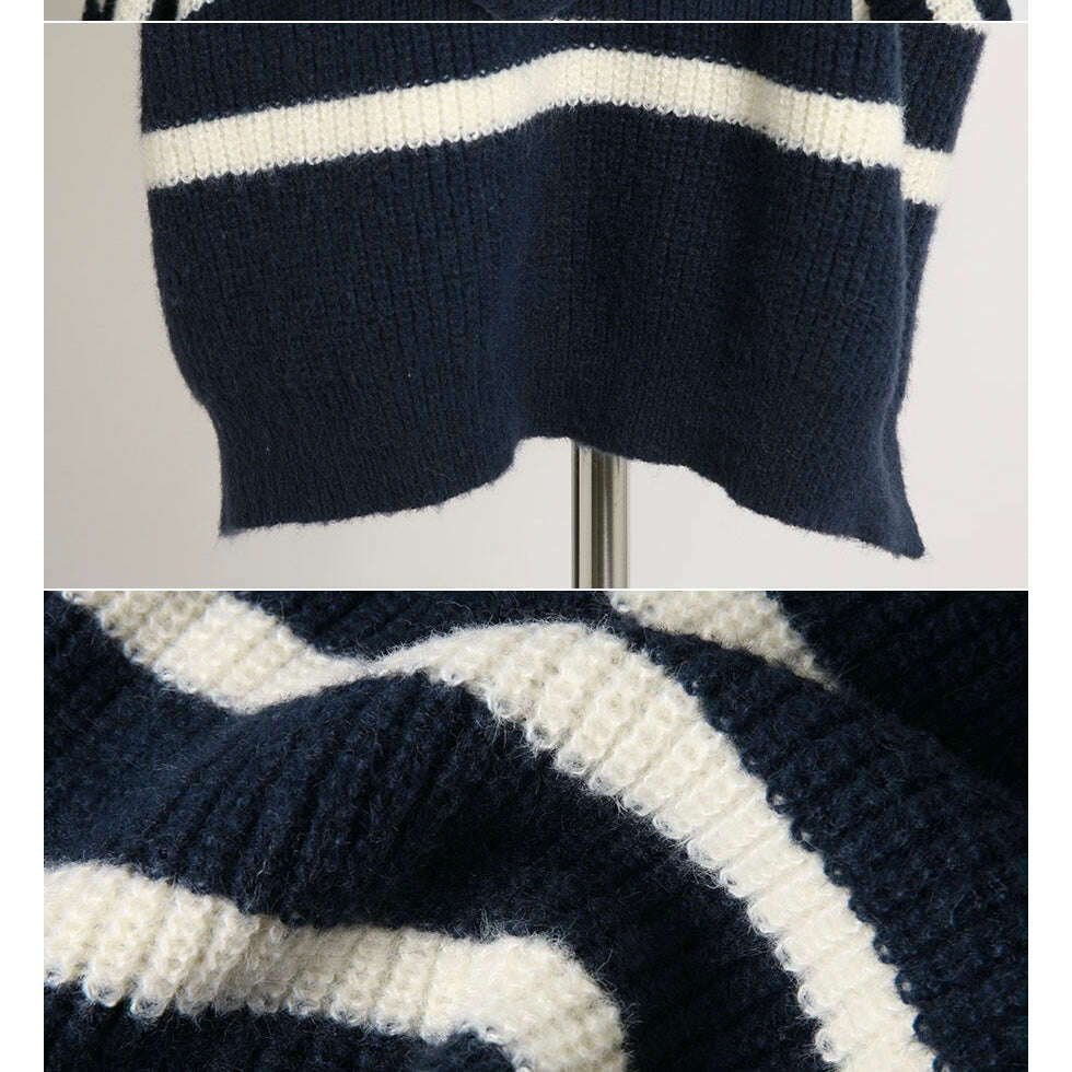 MUMMY.cc:Hood knit stripe casual one-piece