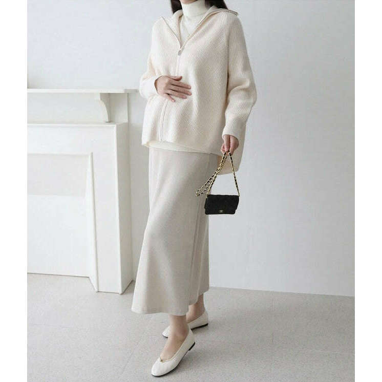 MUMMY.cc:休閒拉鍊前短後長針織外套