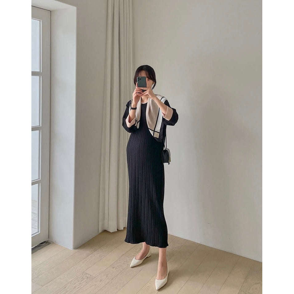 MUMMY.cc:中袖垂感優雅孕婦裙