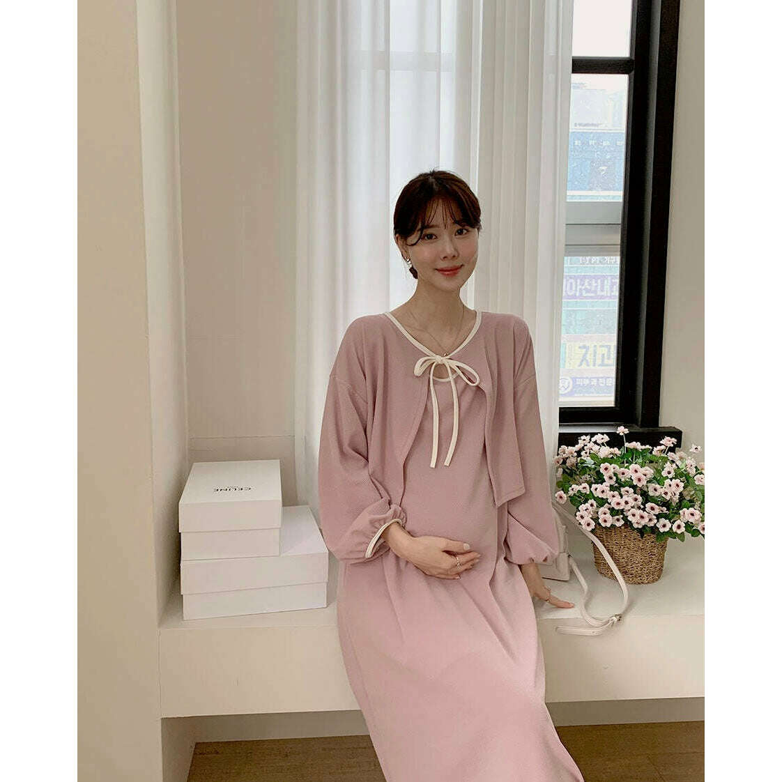 MUMMY.cc:甜美拼色針織綁帶套裝