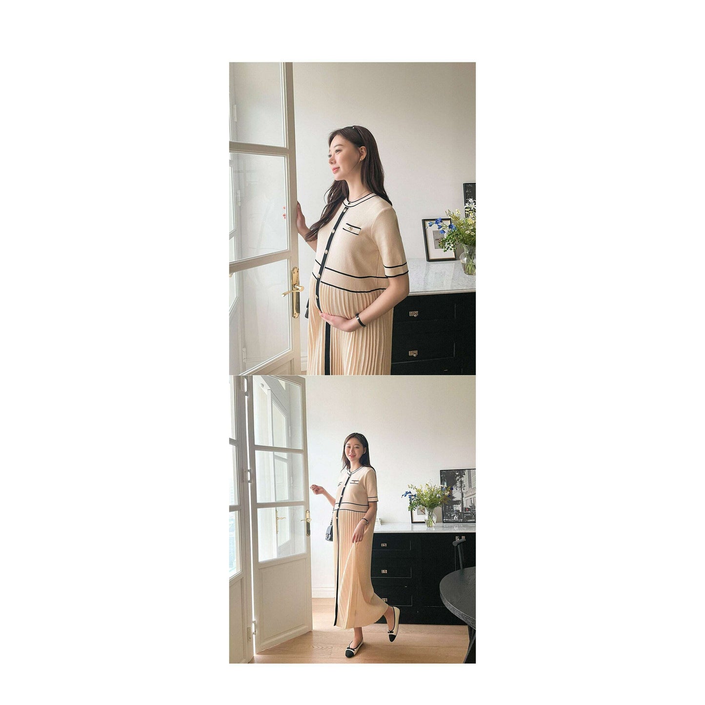 MUMMY.cc:短袖金鈕百褶連身裙