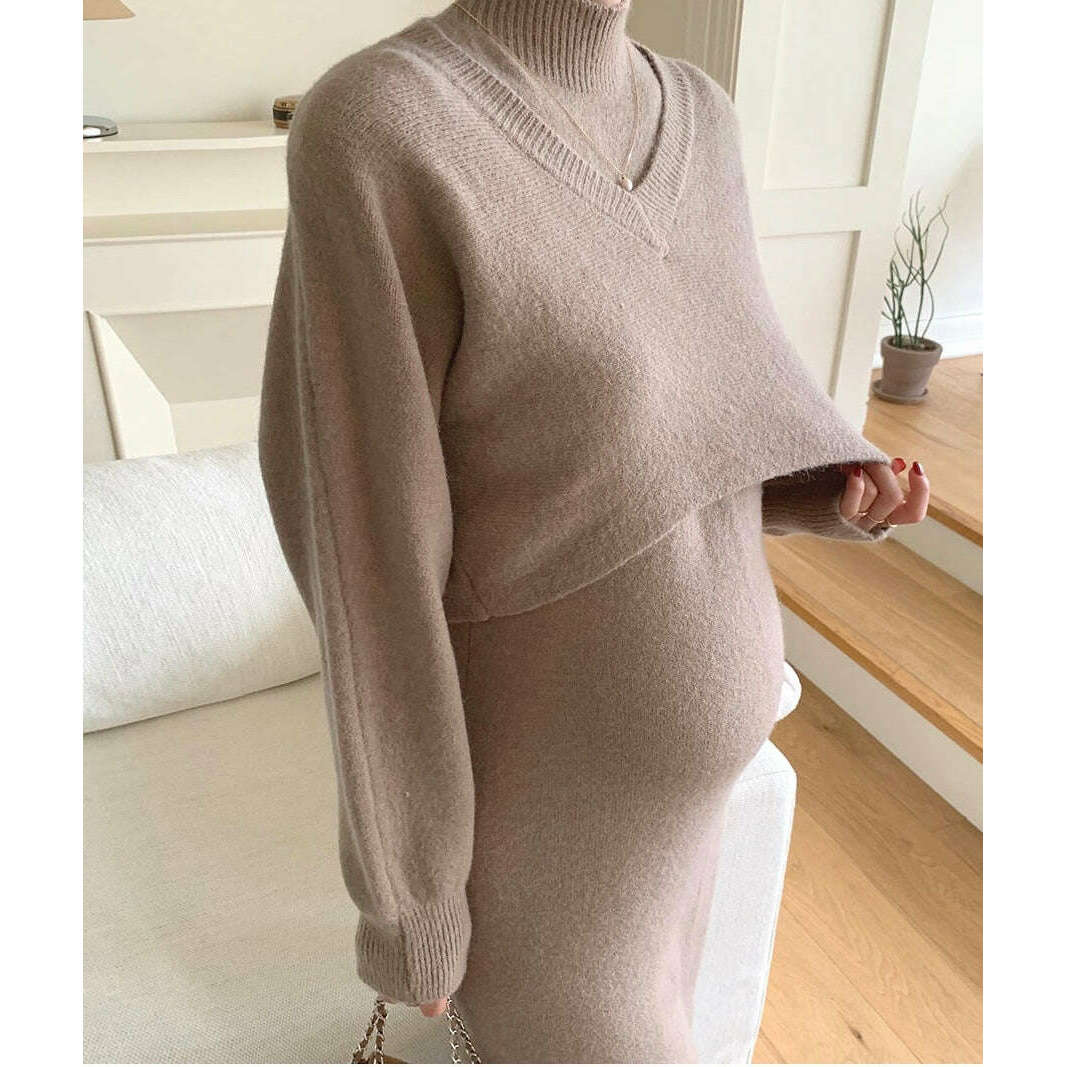 MUMMY.cc:樽領針織兩件套裝修身顯瘦連身裙