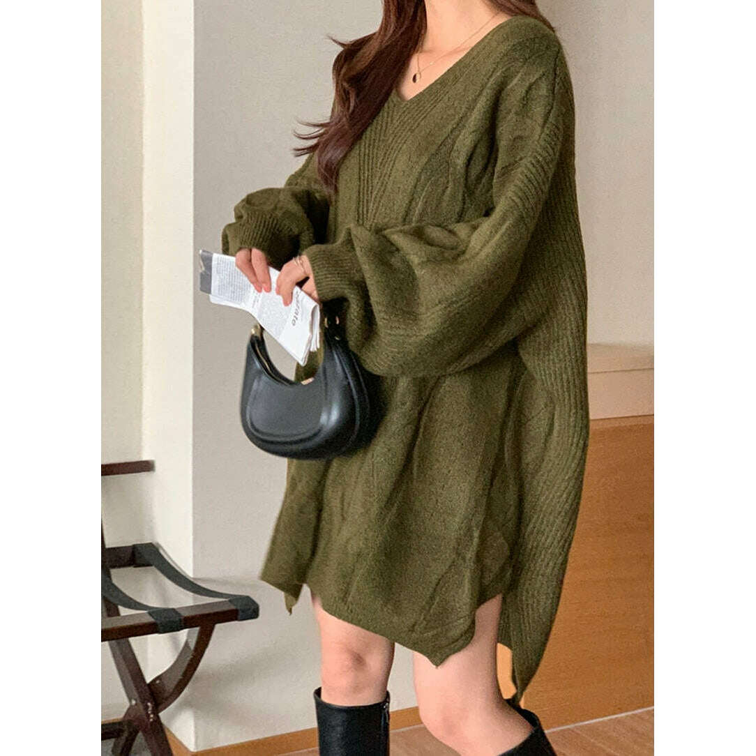 MUMMY.cc:v領麻花編織寬鬆連身裙