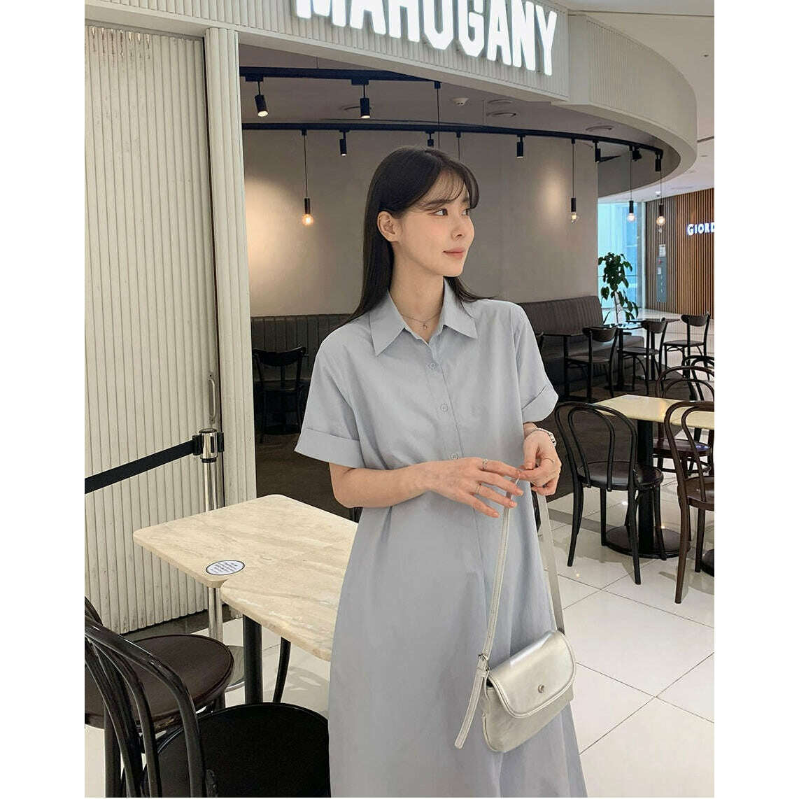 MUMMY.cc:孕婦翻領褶袖帶口袋連身裙
