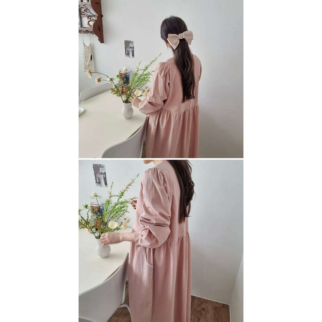 MUMMY.cc:純棉豆豆鈕蕾絲邊哺乳孕婦裙