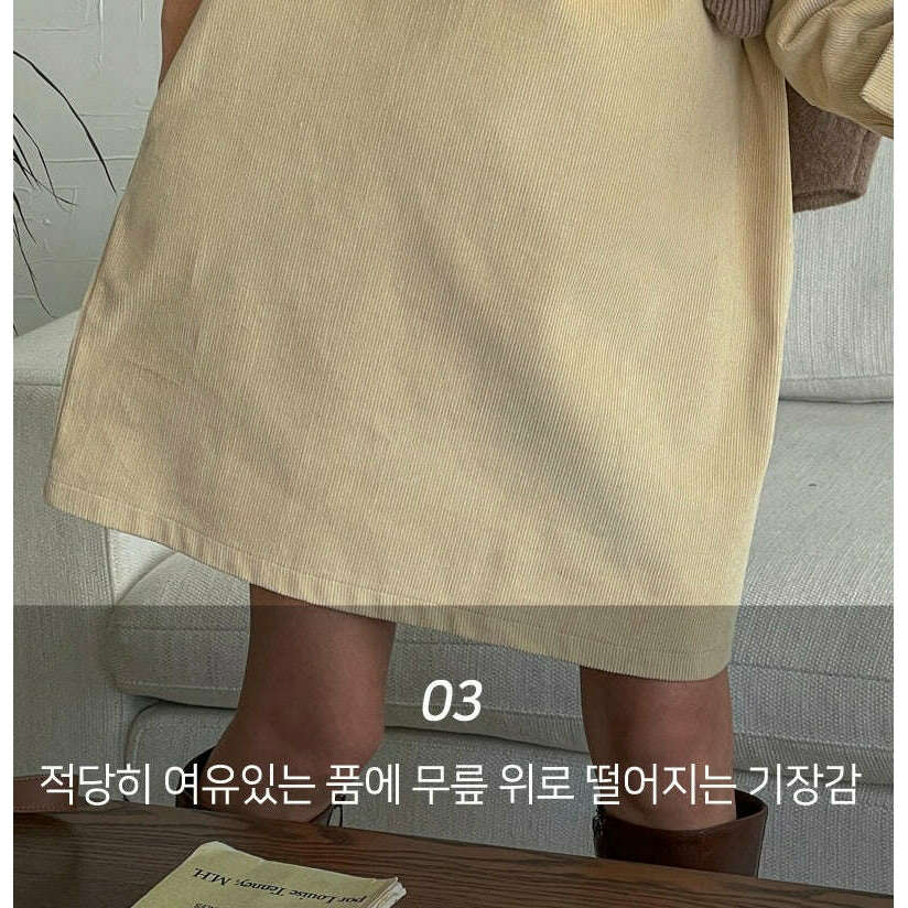 MUMMY.cc:圓領口袋細條紋燈芯絨連身裙