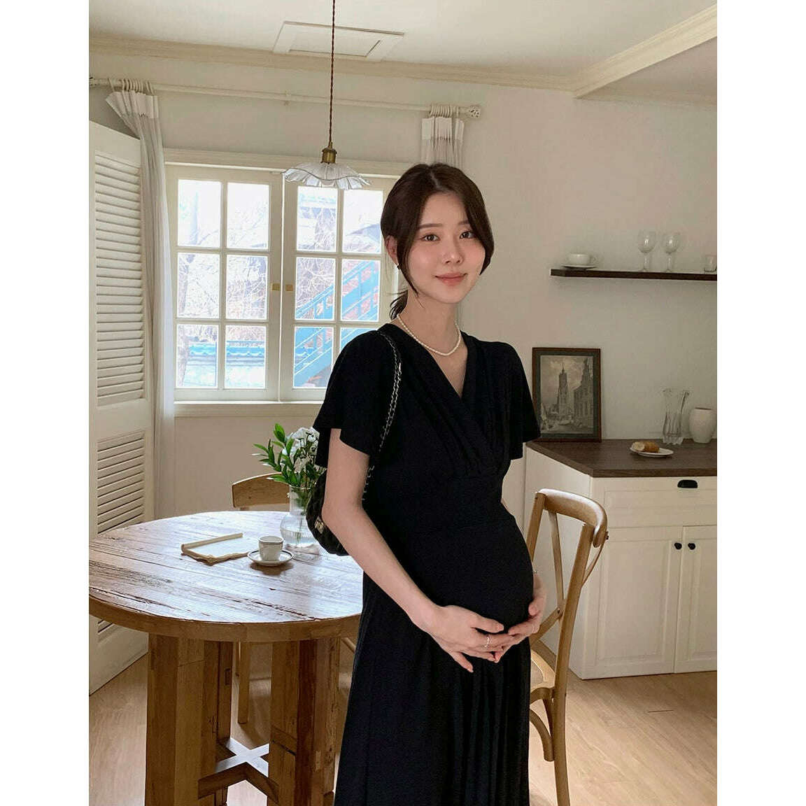 MUMMY.cc:舒適彈性裹式飛袖連身裙