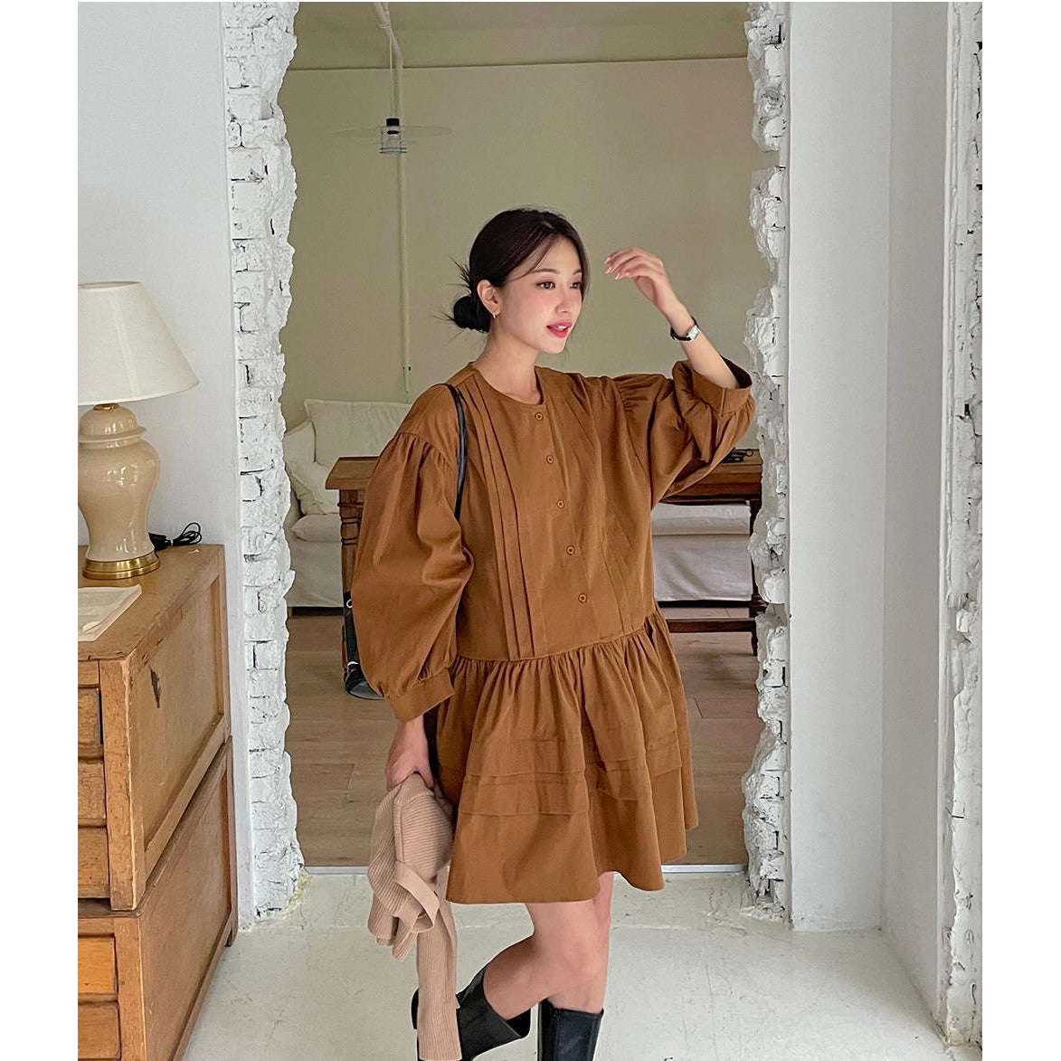 MUMMY.cc:甜美圓領燈籠袖娃娃裝連身裙(預訂款)