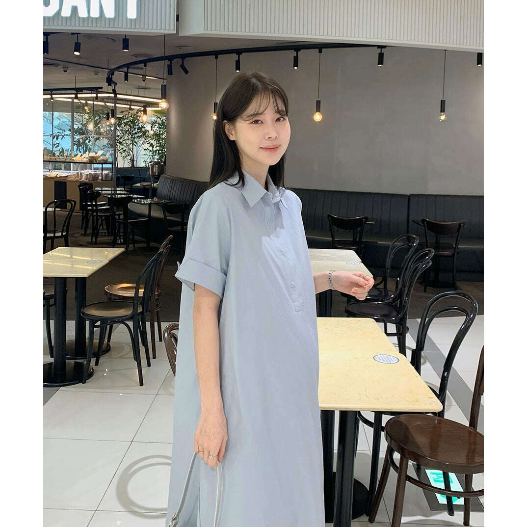 MUMMY.cc:孕婦翻領褶袖帶口袋連身裙