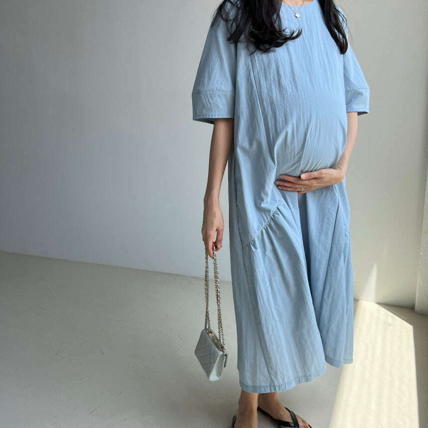 MUMMY.cc:寬鬆尼龍褶皺孕婦連身裙