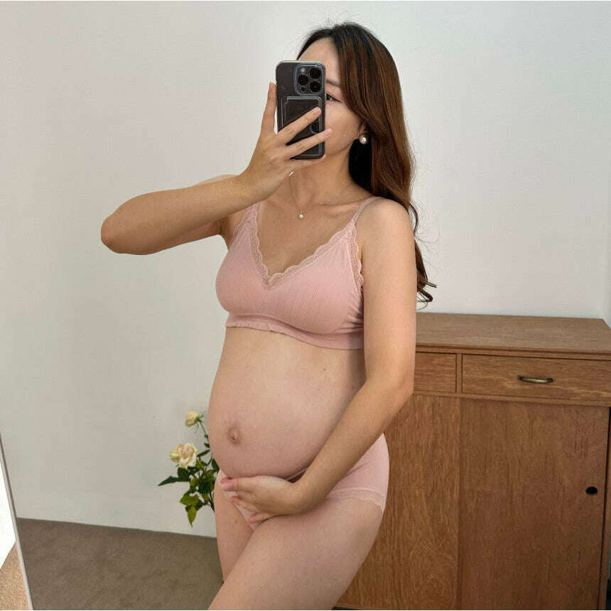 MUMMY.cc:孕婦棉質胸罩低腰內褲套裝(6色)