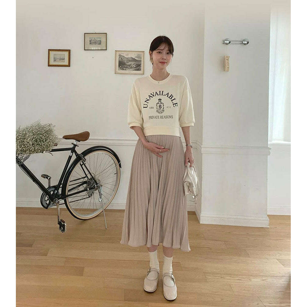 MUMMY.cc:春季新款中袖印花百褶連身裙
