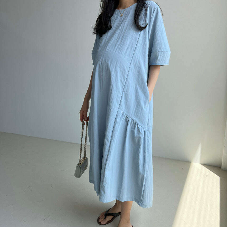 MUMMY.cc:寬鬆尼龍褶皺孕婦連身裙
