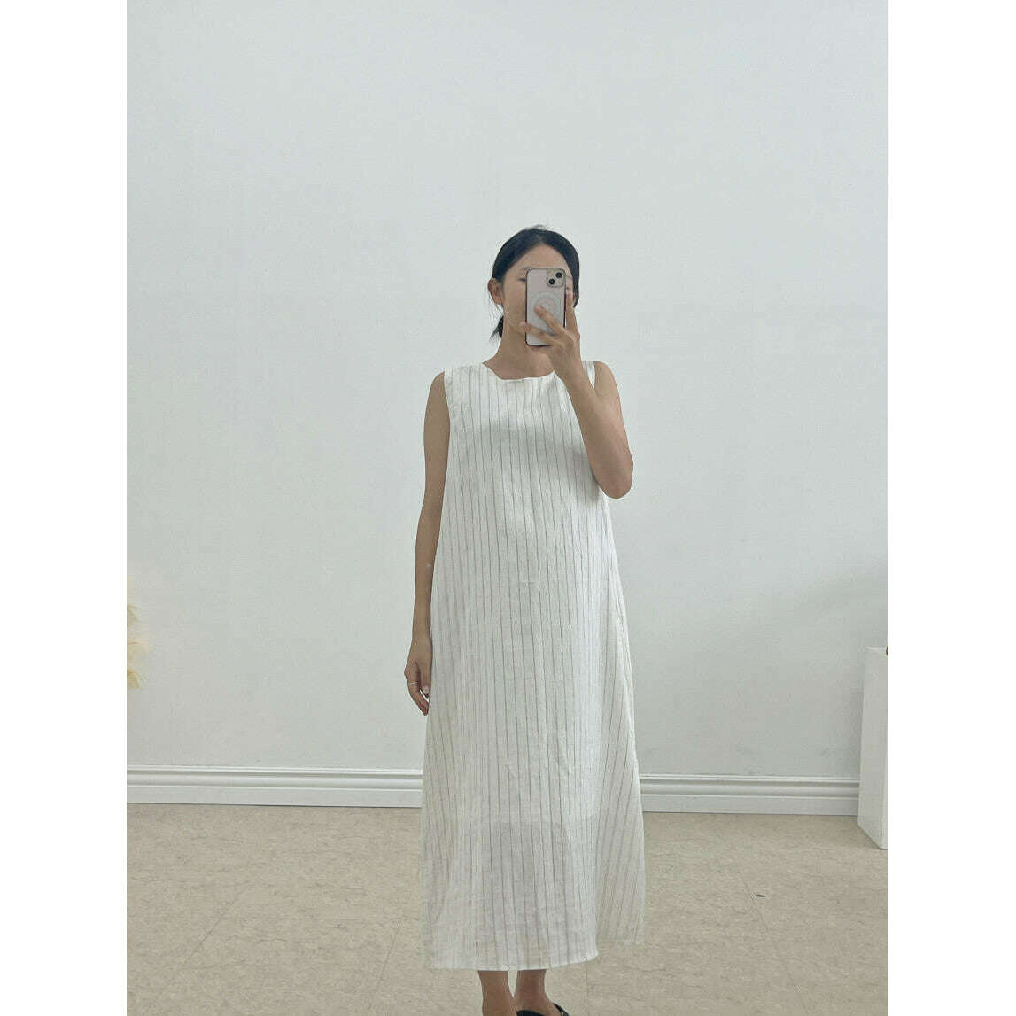 MUMMY.cc:夏季背心條紋棉麻連身裙
