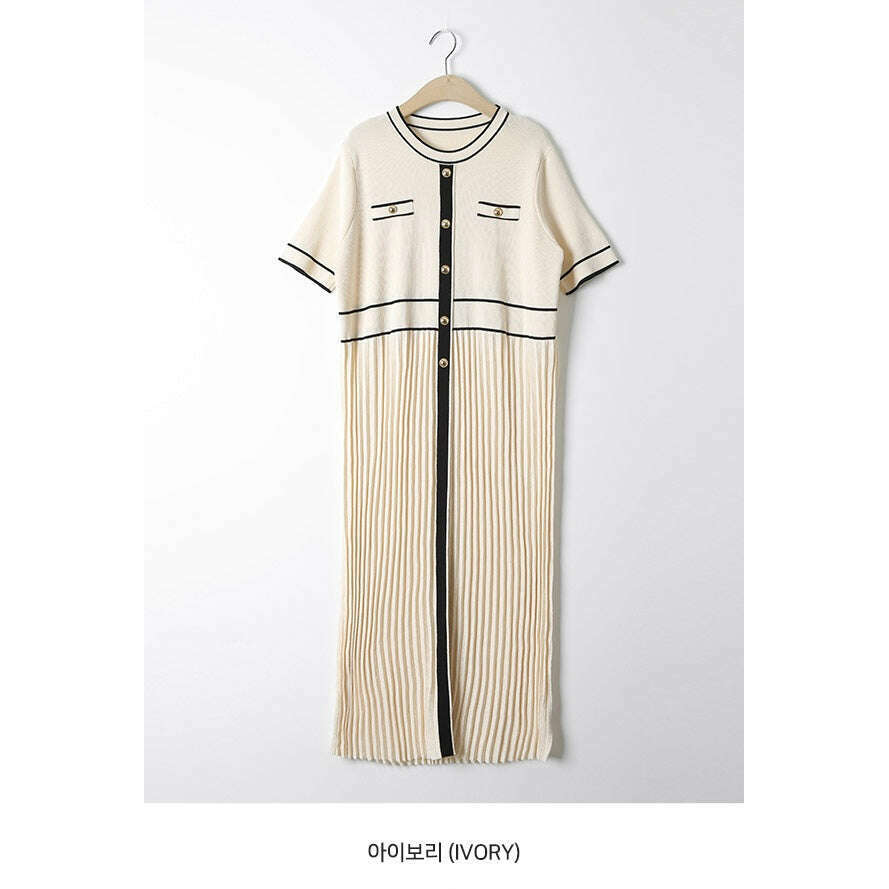 MUMMY.cc:短袖金鈕百褶連身裙