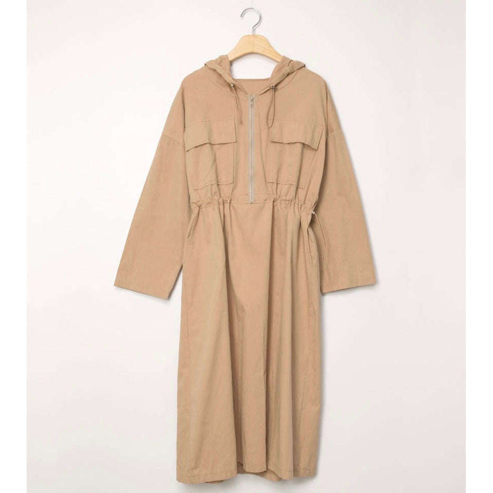 MUMMY.cc:工裝休閒連帽可調節收腰連身裙:Beige