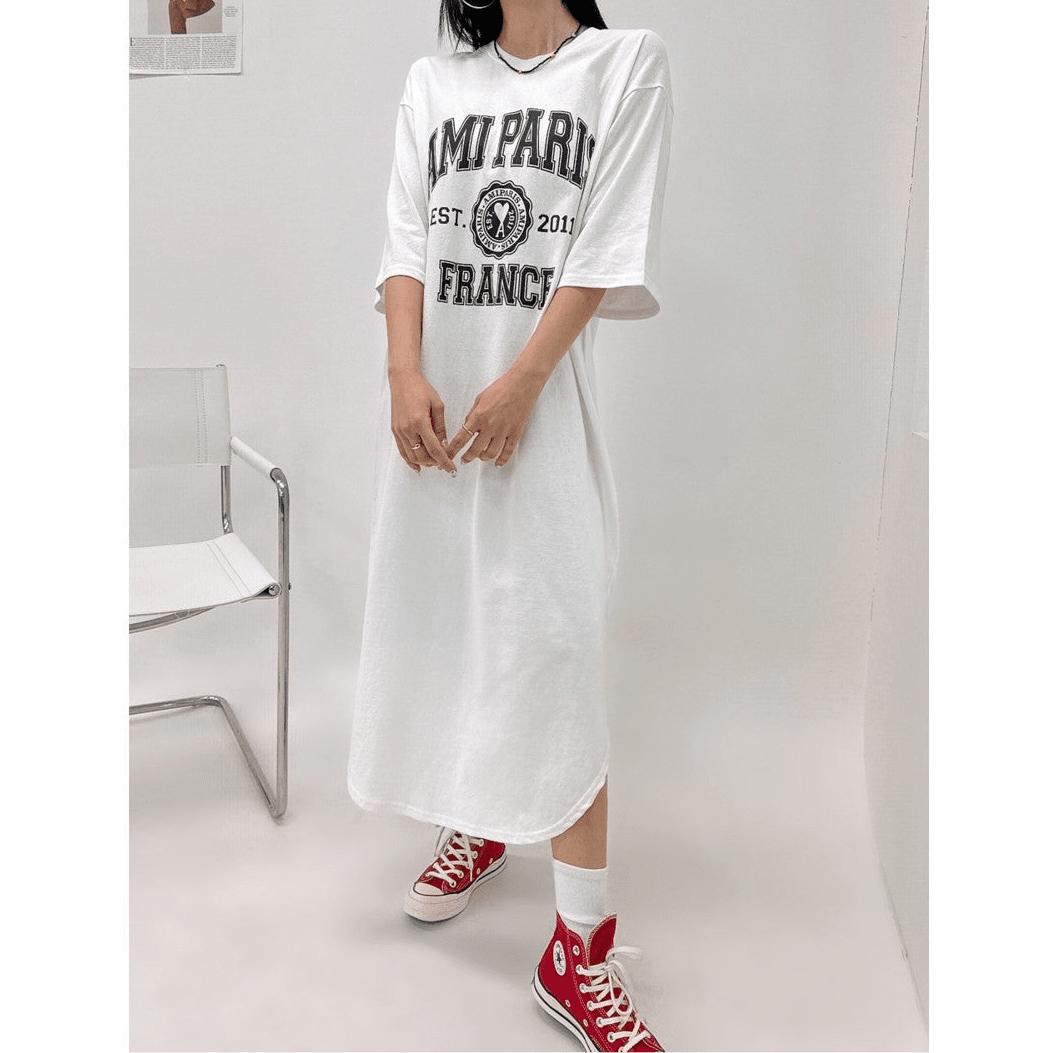 MUMMY.cc:中䄂印花T恤連身長裙