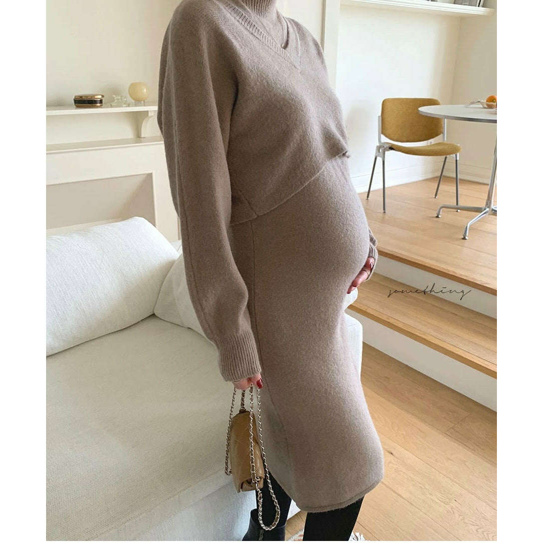 MUMMY.cc:樽領針織兩件套裝修身顯瘦連身裙