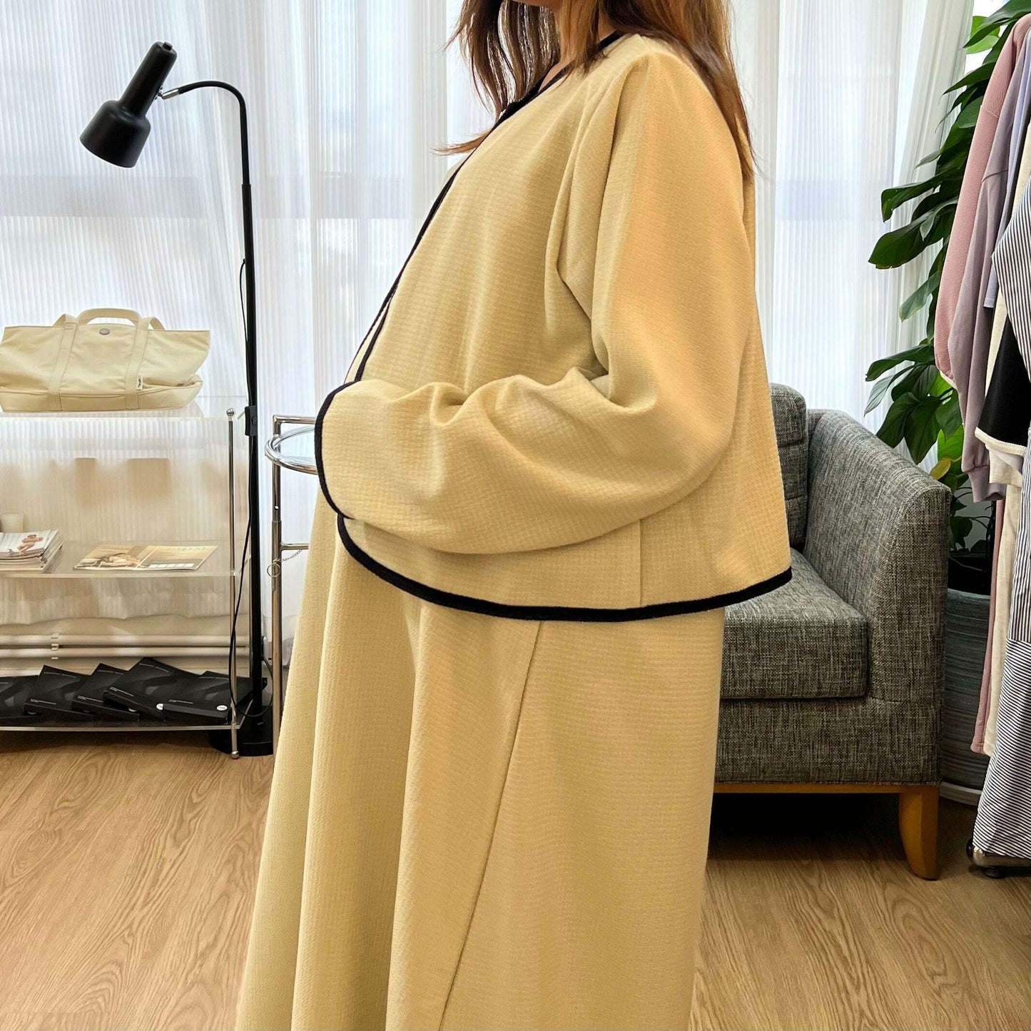 MUMMY.cc:寬鬆加大碼吊帶拼色透鈕套裝