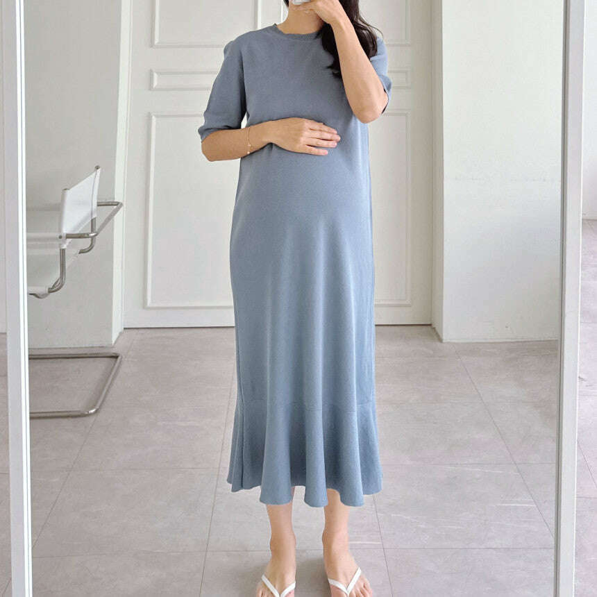 MUMMY.cc:圓領短袖魚尾針織連身裙