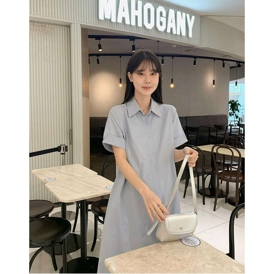 MUMMY.cc:孕婦翻領褶袖帶口袋連身裙