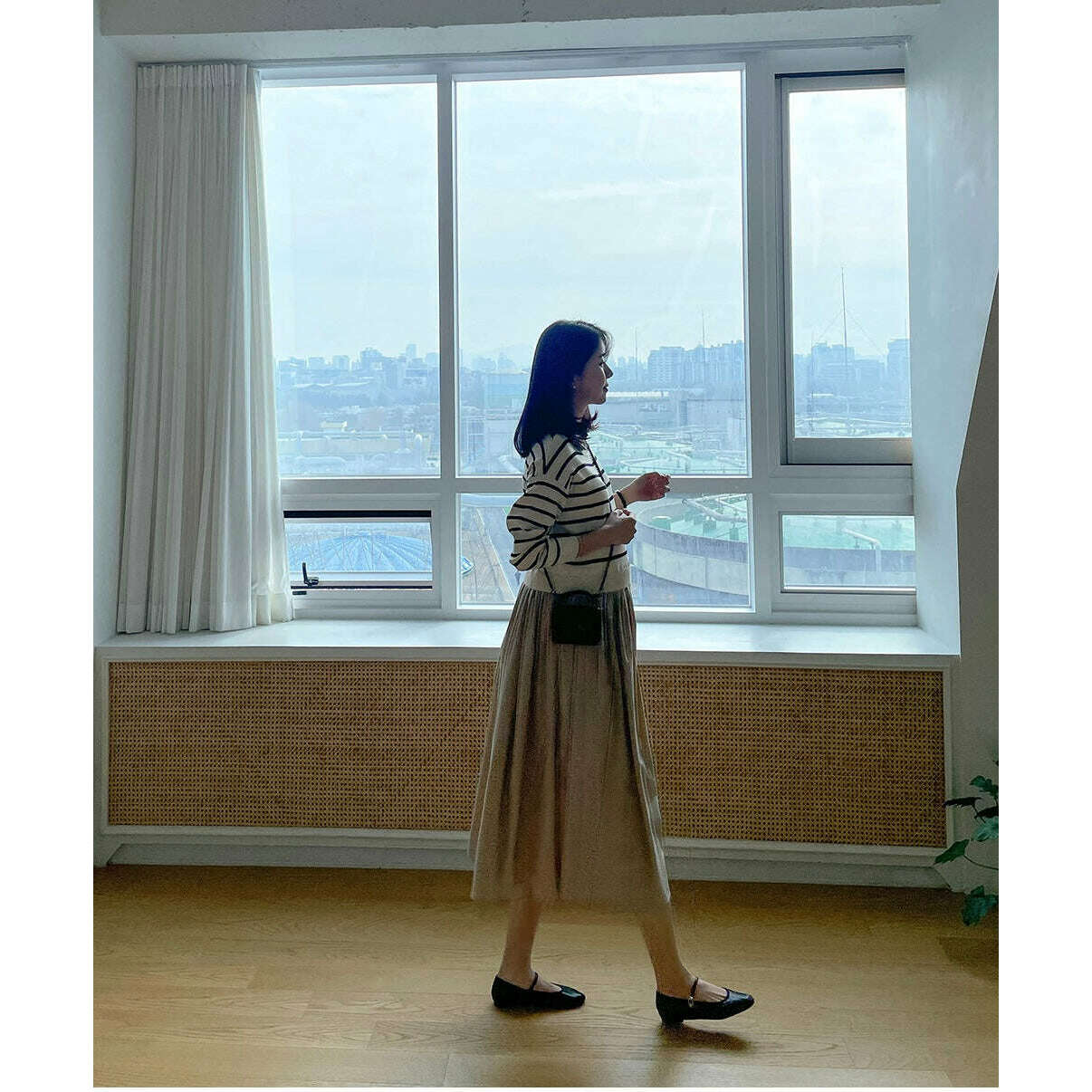 MUMMY.cc:條紋拼接假兩件連身裙