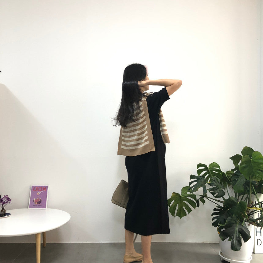 V領針織優雅連身裙