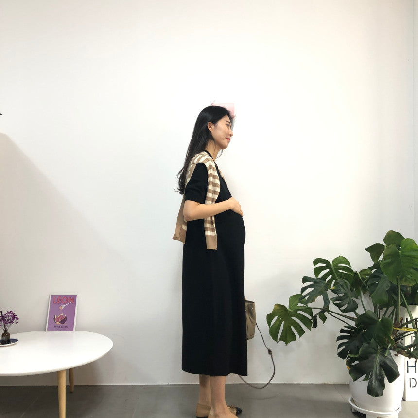 V領針織優雅連身裙