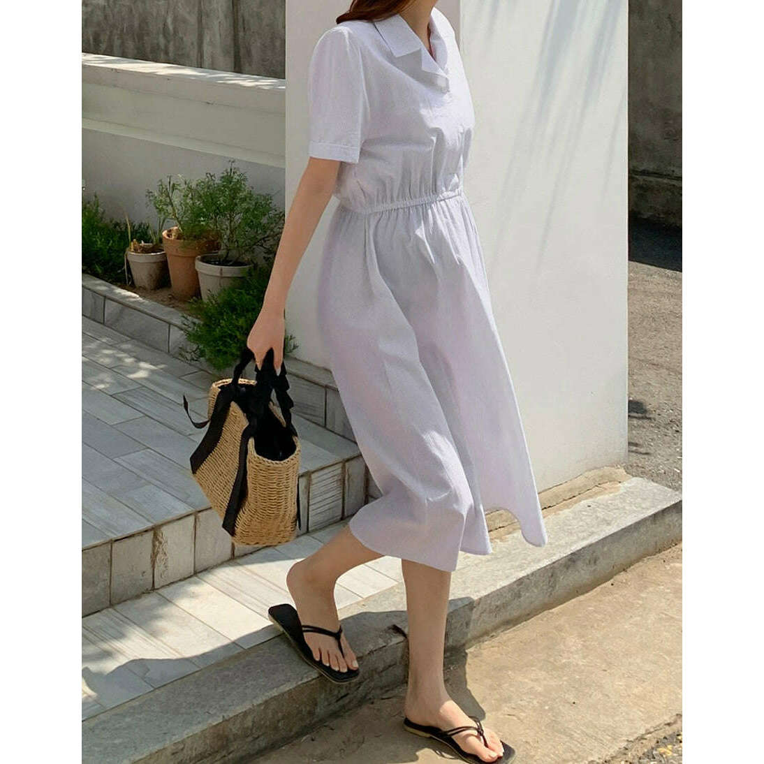 MUMMY.cc:清爽條紋襯衫半開鈕連身裙